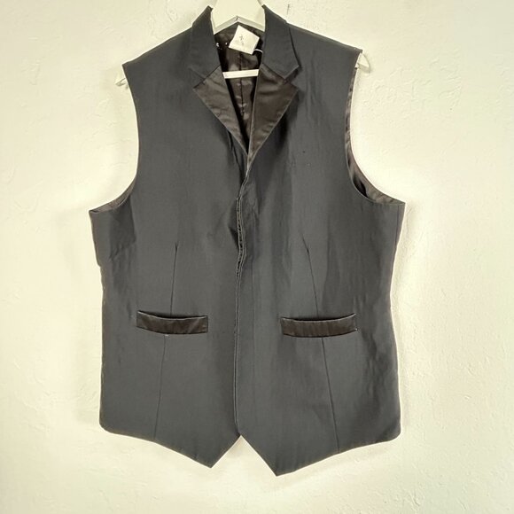 Fourmy Mens Black Notch Collar Formal Vest Size 42 Wool Blend Pocket Lightweight - Picture 1 of 8